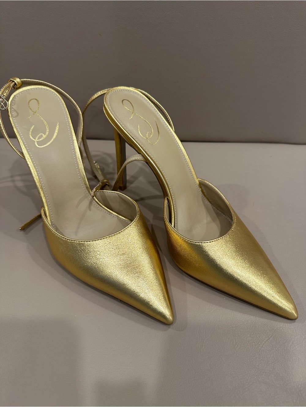 Sam Edelman Metallic Gold Pointed-Toe Slingback Heels